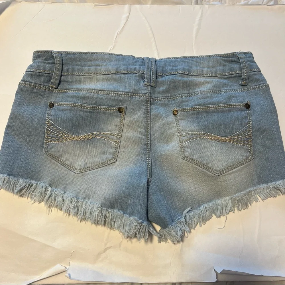 Blue Asphalt Light Wash Denim Distressed Shorts
